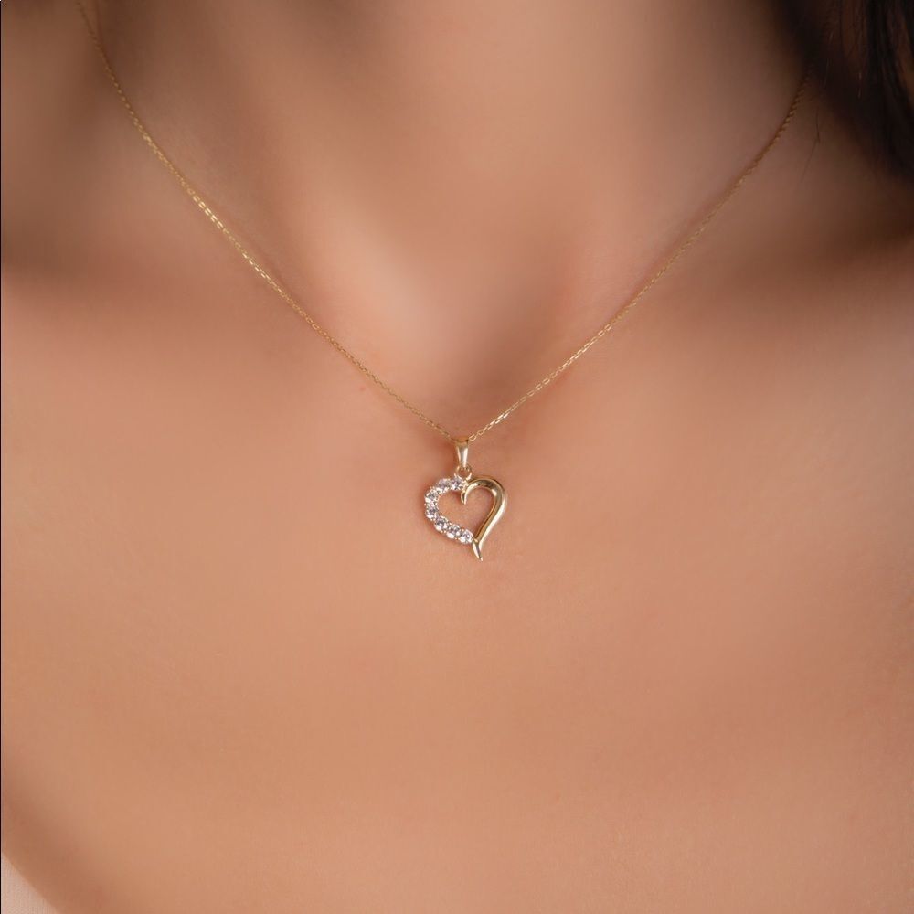 Half heart CZ solid gold pendant perfect gift